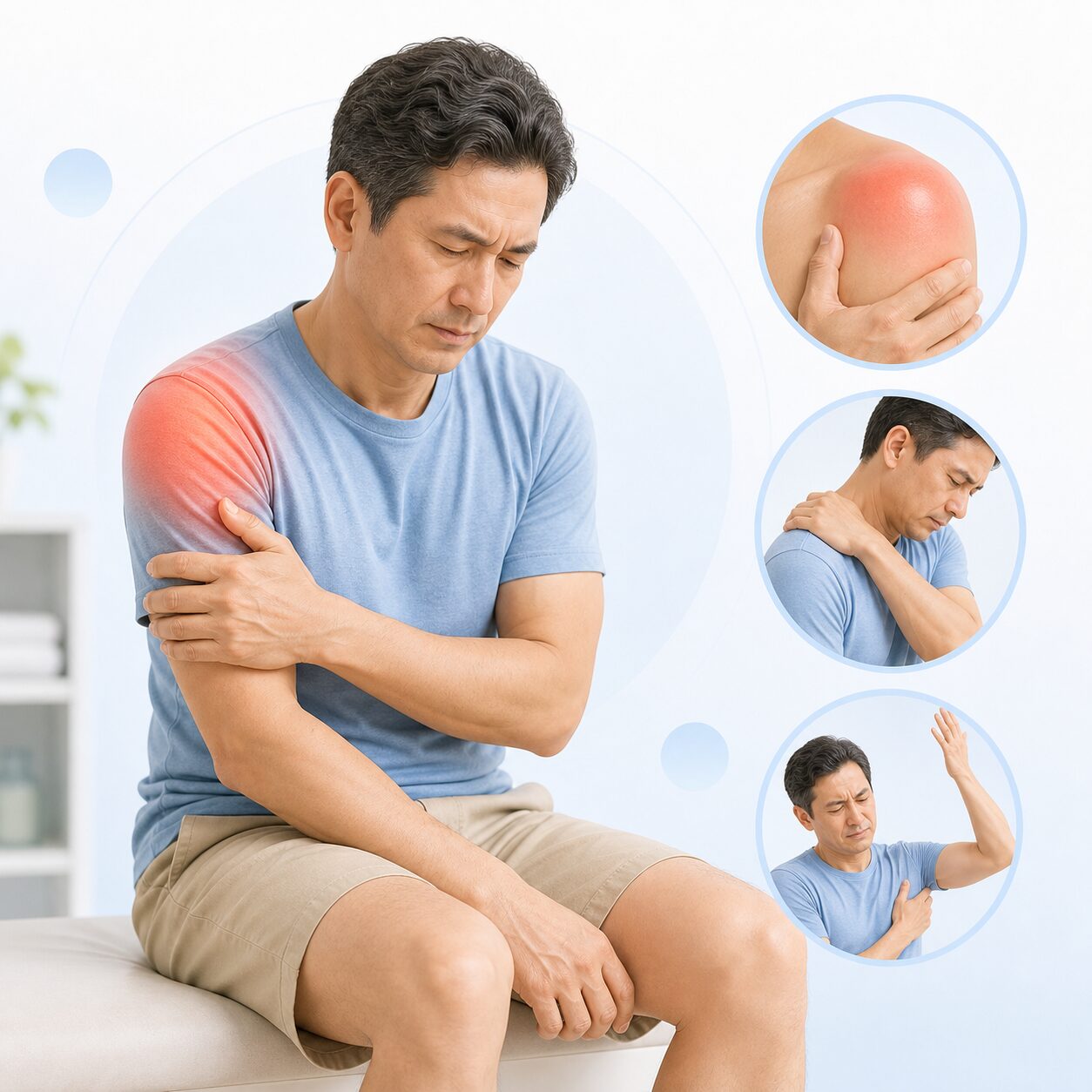 強い腫れや赤み、腕が動かせない肩の痛みは注意が必要です