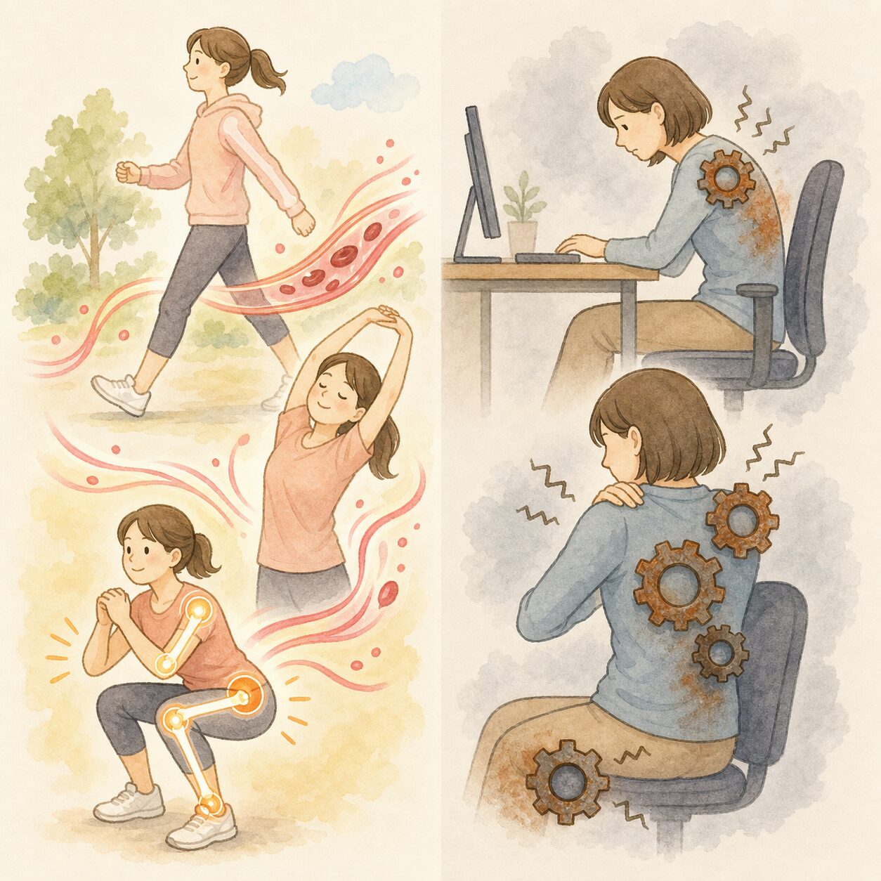 運動は体のポンプを動かし、固まりにくい体を作ります