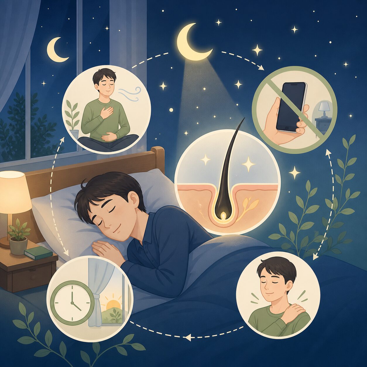睡眠不足や強いストレスを減らすことは、髪のサイクルを乱しにくくする土台です