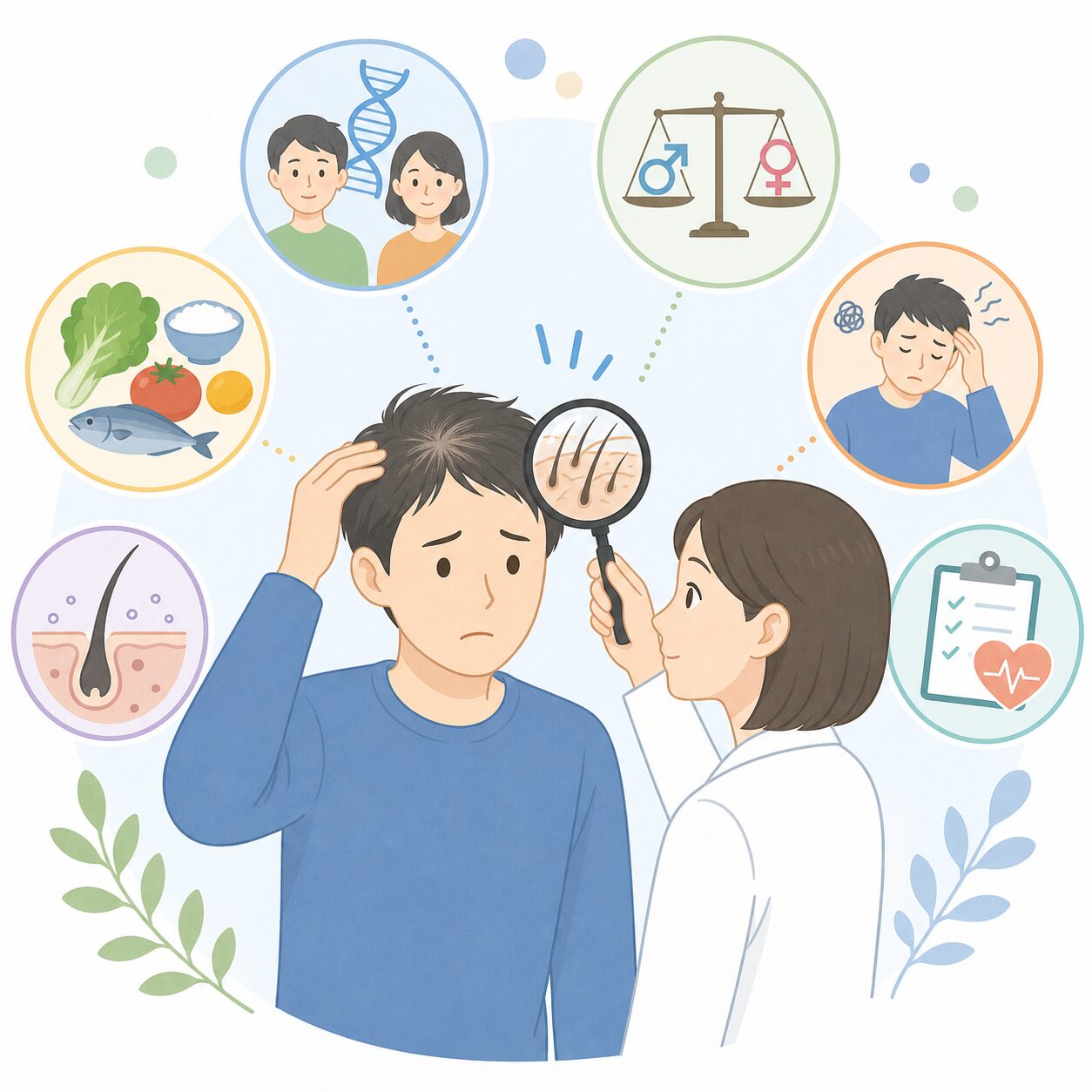 薄毛の原因は一つとは限らないため、頭皮や体調を確認することが大切です
