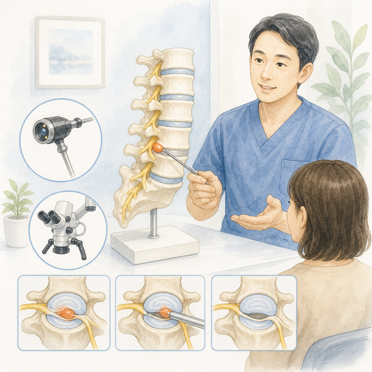 小松島の整骨院で腰痛としびれについて相談するイラスト
