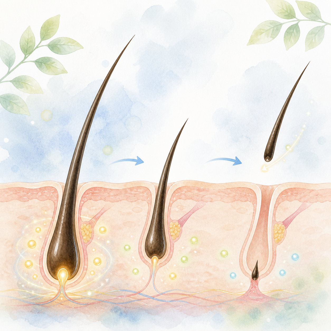 毛周期と毛包の働きを表すイラスト