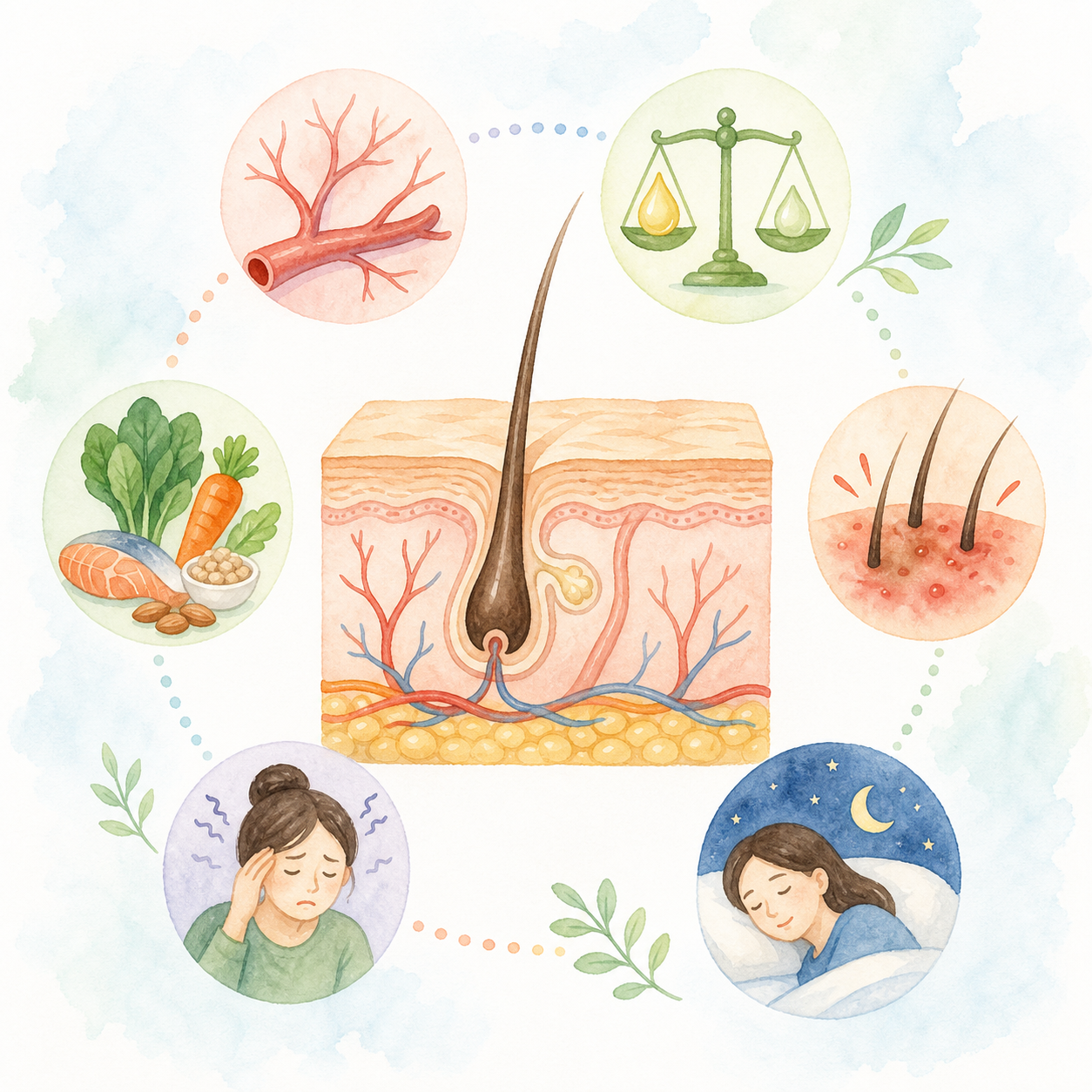頭皮環境と薄毛に関わる要素を表すイラスト