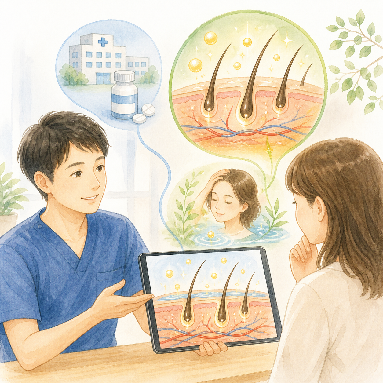 当院が薬ではなく幹細胞培養液を使う理由を示すイラスト
